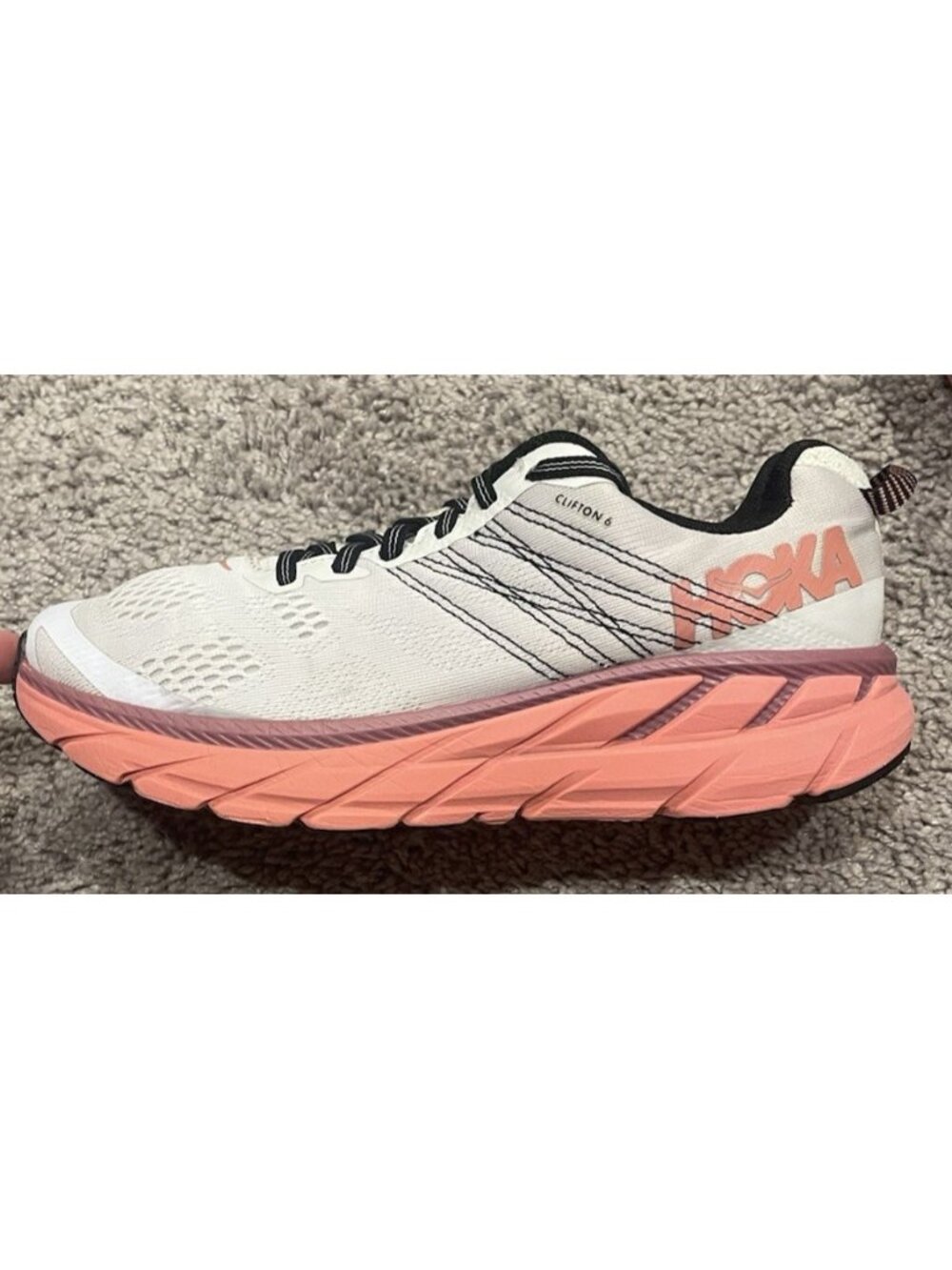 Hoka One One Womens Clifton 6 1102873 NCLN White Running Shoes Sneakers Size 8.5